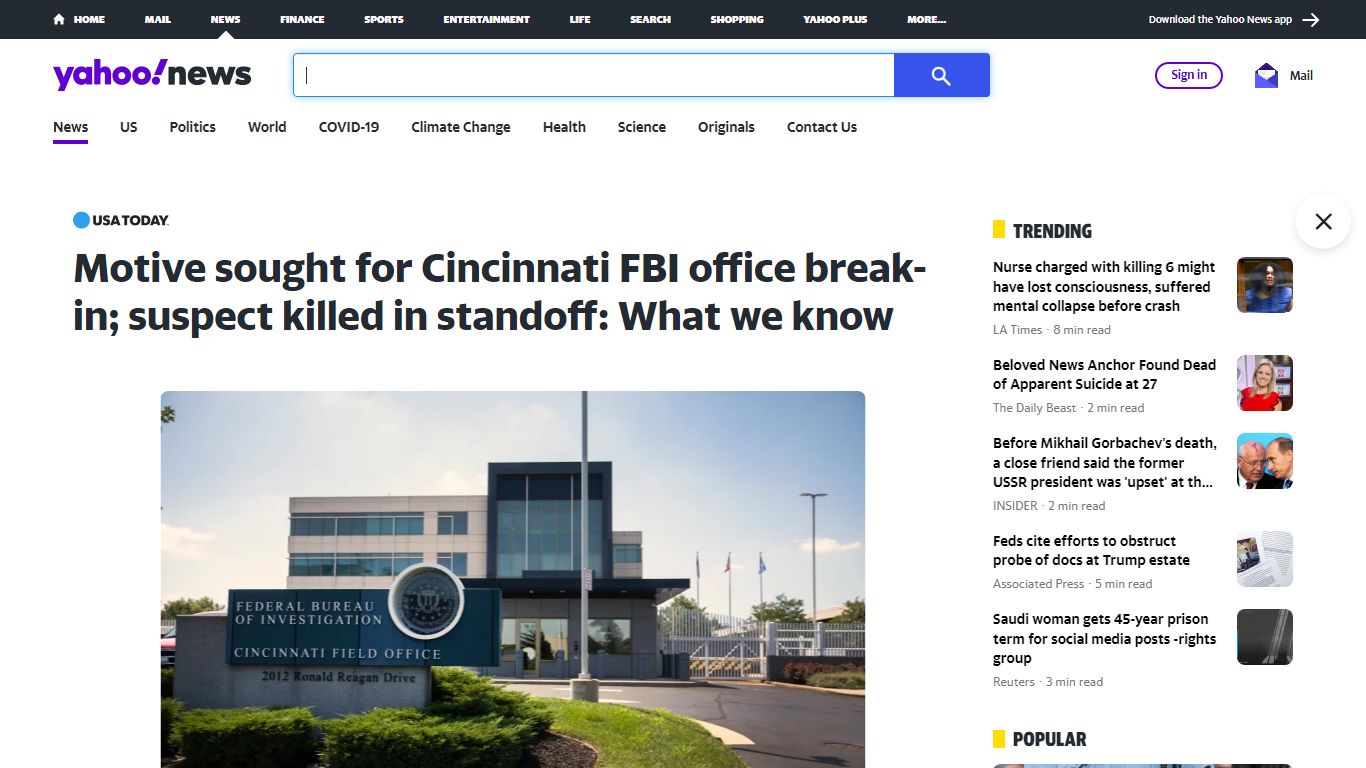 Motive sought for Cincinnati FBI office break-in; suspect killed in ...